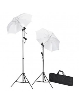 Photo studio set with backgrounds, lights and umbrellas