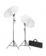 Photo studio set with backgrounds, lights and umbrellas