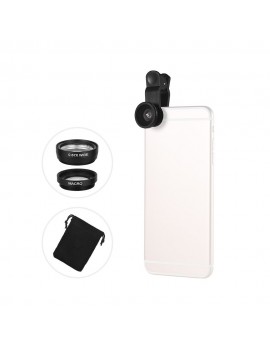 Universal Clip Lens Kit 180° Mobile Phone Fisheye Lens 0.67× Wide Angle Lens Macro Lens 3 in 1 with Clip for iPhone Samsung Huawei Smartphone Lens Mobile Photography Accessories